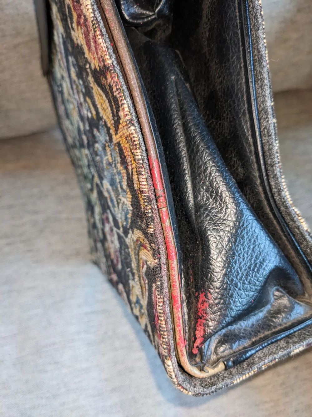 Tapestry Floral Top-Handle Bag in Black with Multicolor Embroidery